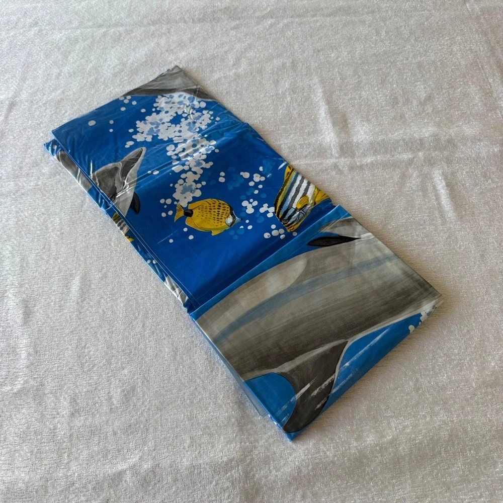 Vintage Dolphin Fish Plastic Shower Curtain‎ Blue Ocean Bathroom Decor NOS